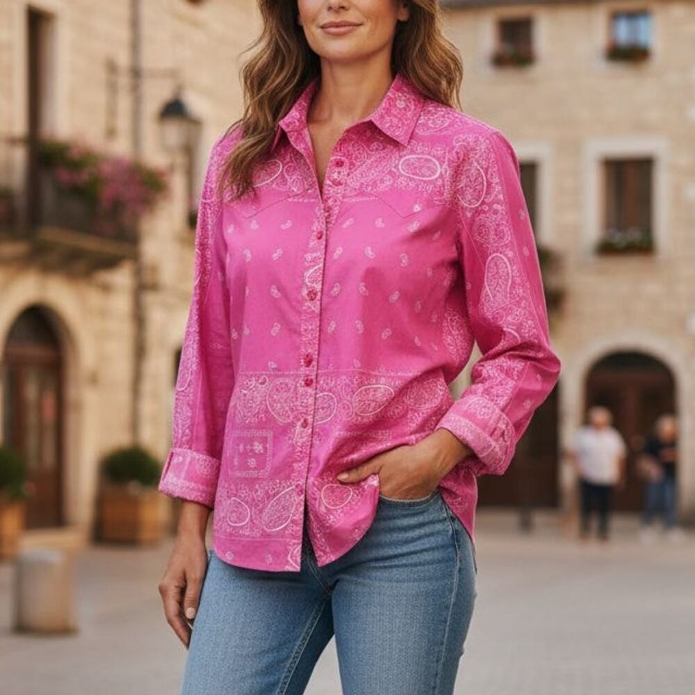 Coldwater Creek Pink Women Shirt Button Up 3/4 Sleeves Sz S